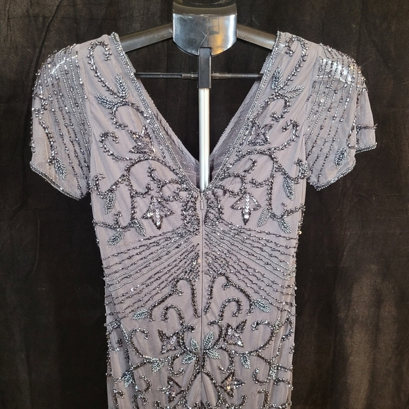 Elegant Gray Beaded Evening Dress - Picture 10 of 13